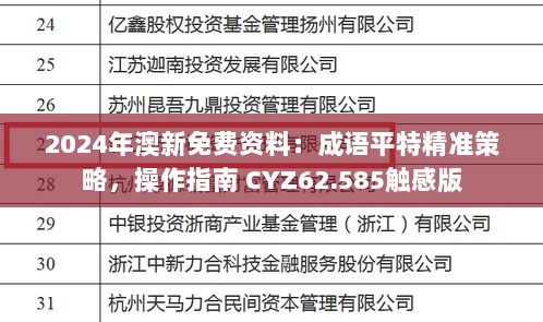 2024年澳新免费资料：成语平特精准策略，操作指南 CYZ62.585触感版