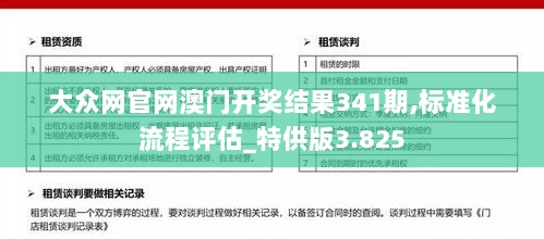 大众网官网澳门开奖结果341期,标准化流程评估_特供版3.825