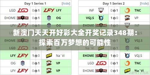 新澳门天天开好彩大全开奖记录348期：探索百万梦想的可能性