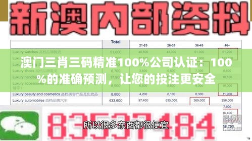 澳门三肖三码精准100%公司认证：100%的准确预测，让您的投注更安全