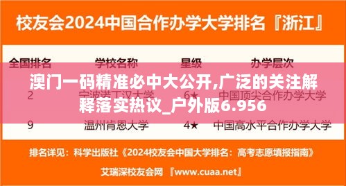 澳门一码精准必中大公开,广泛的关注解释落实热议_户外版6.956