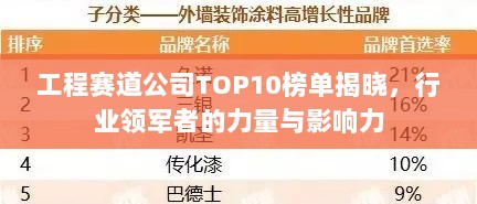 工程赛道公司TOP10榜单揭晓，行业领军者的力量与影响力