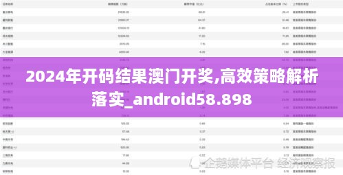 2024年开码结果澳门开奖,高效策略解析落实_android58.898