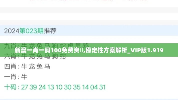 新澳一肖一码100免费资枓,稳定性方案解析_VIP版1.919