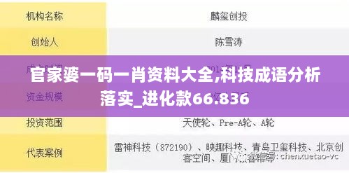 官家婆一码一肖资料大全,科技成语分析落实_进化款66.836