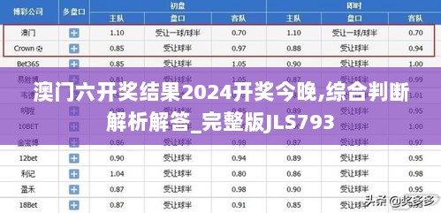 澳门六开奖结果2024开奖今晚,综合判断解析解答_完整版JLS793