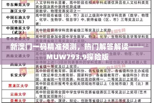 新澳门一码精准预测，热门解答解读——MUW793.9探险版