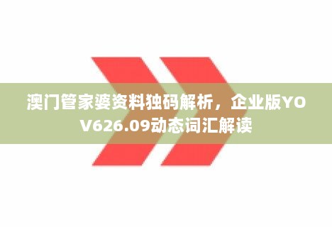 澳门管家婆资料独码解析，企业版YOV626.09动态词汇解读