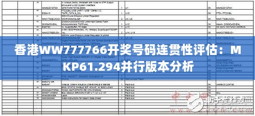 香港WW777766开奖号码连贯性评估：MKP61.294并行版本分析