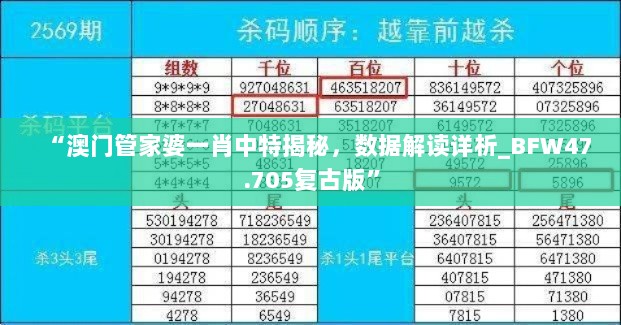 “澳门管家婆一肖中特揭秘，数据解读详析_BFW47.705复古版”