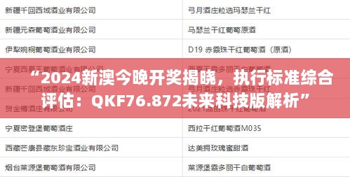 “2024新澳今晚开奖揭晓，执行标准综合评估：QKF76.872未来科技版解析”