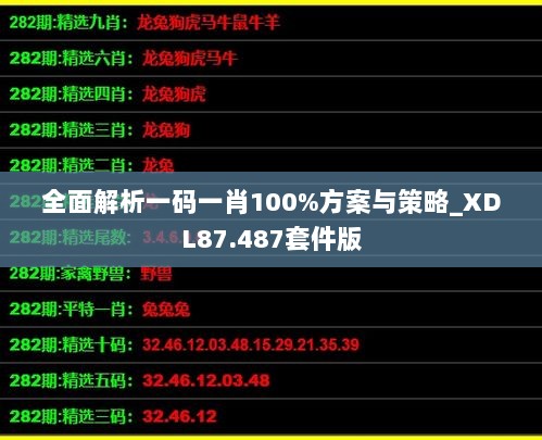 全面解析一码一肖100%方案与策略_XDL87.487套件版