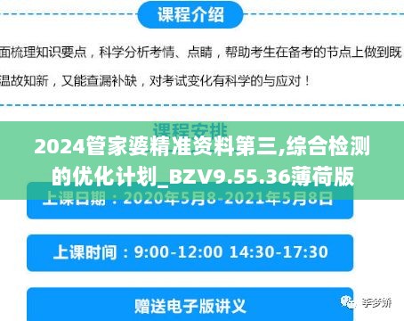 2024管家婆精准资料第三,综合检测的优化计划_BZV9.55.36薄荷版