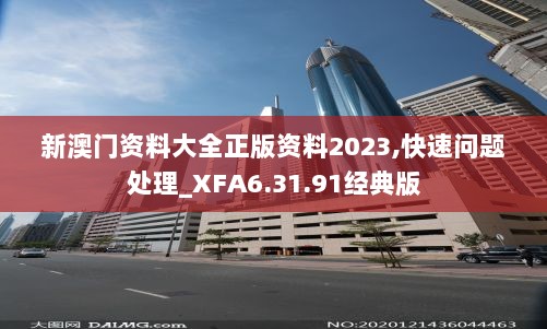 新澳门资料大全正版资料2023,快速问题处理_XFA6.31.91经典版