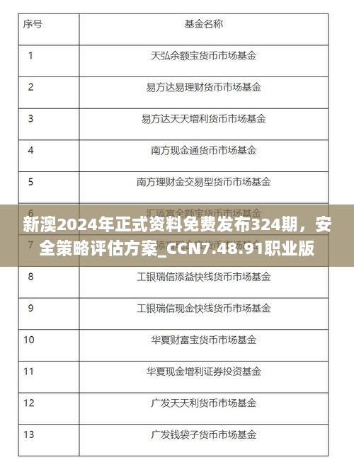 新澳2024年正式资料免费发布324期，安全策略评估方案_CCN7.48.91职业版