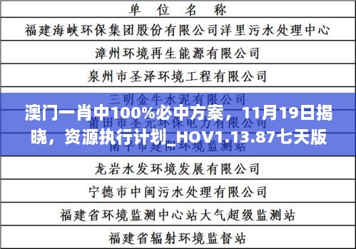 澳门一肖中100%必中方案，11月19日揭晓，资源执行计划_HOV1.13.87七天版