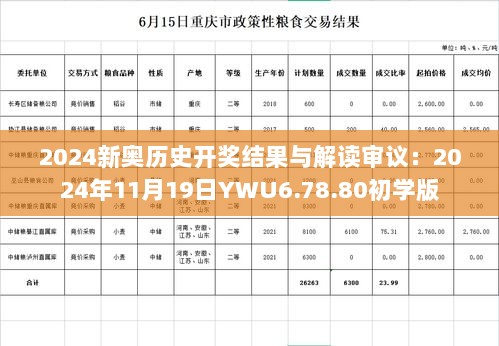 2024新奥历史开奖结果与解读审议：2024年11月19日YWU6.78.80初学版