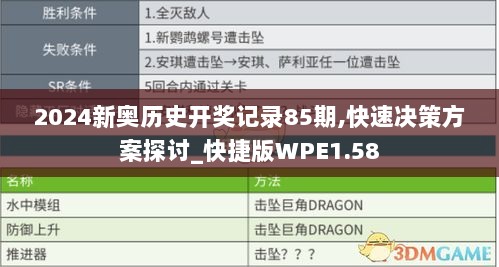 2024新奥历史开奖记录85期,快速决策方案探讨_快捷版WPE1.58