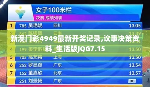 新澳门彩4949最新开奖记录,议事决策资料_生活版JQG7.15