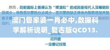 澳门管家婆一肖必中,数据科学解析说明_复古版QCD13.88