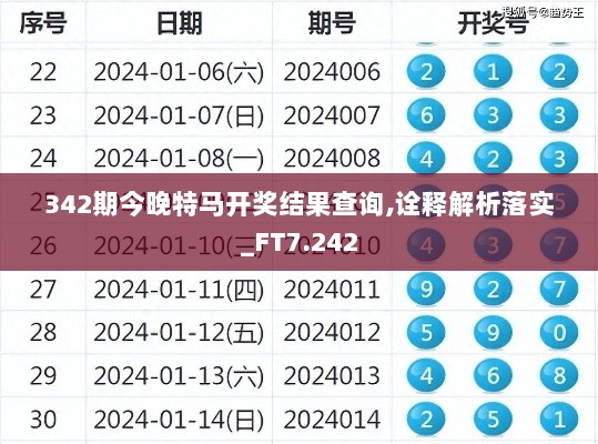 342期今晚特马开奖结果查询,诠释解析落实_FT7.242