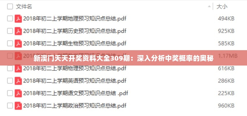 新澳门天天开奖资料大全309期：深入分析中奖概率的奥秘